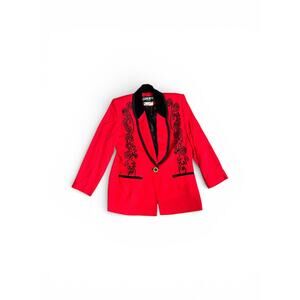 VTG Criscione Cache Lipstick Red/Black Velvet Embroidered Blazer Sz m